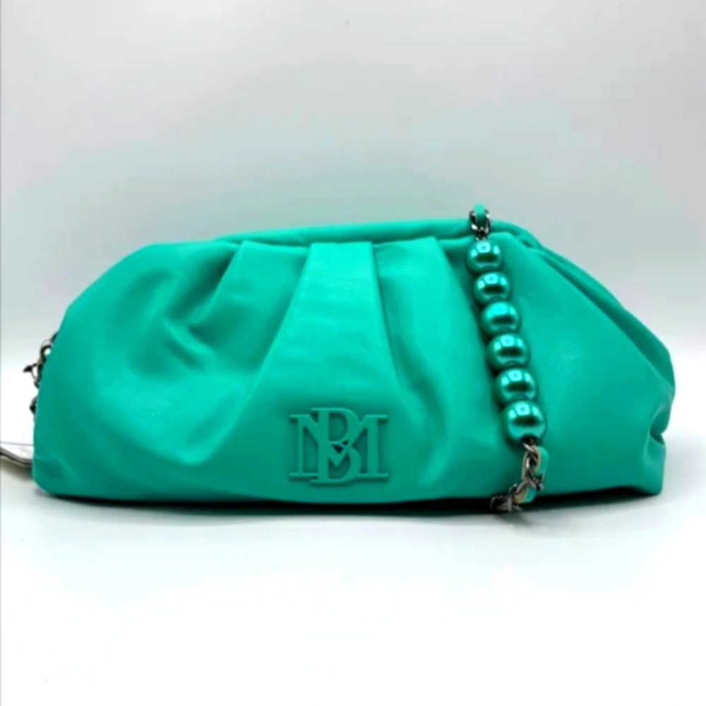 Teal Gathered Clutch with Chain Strap
